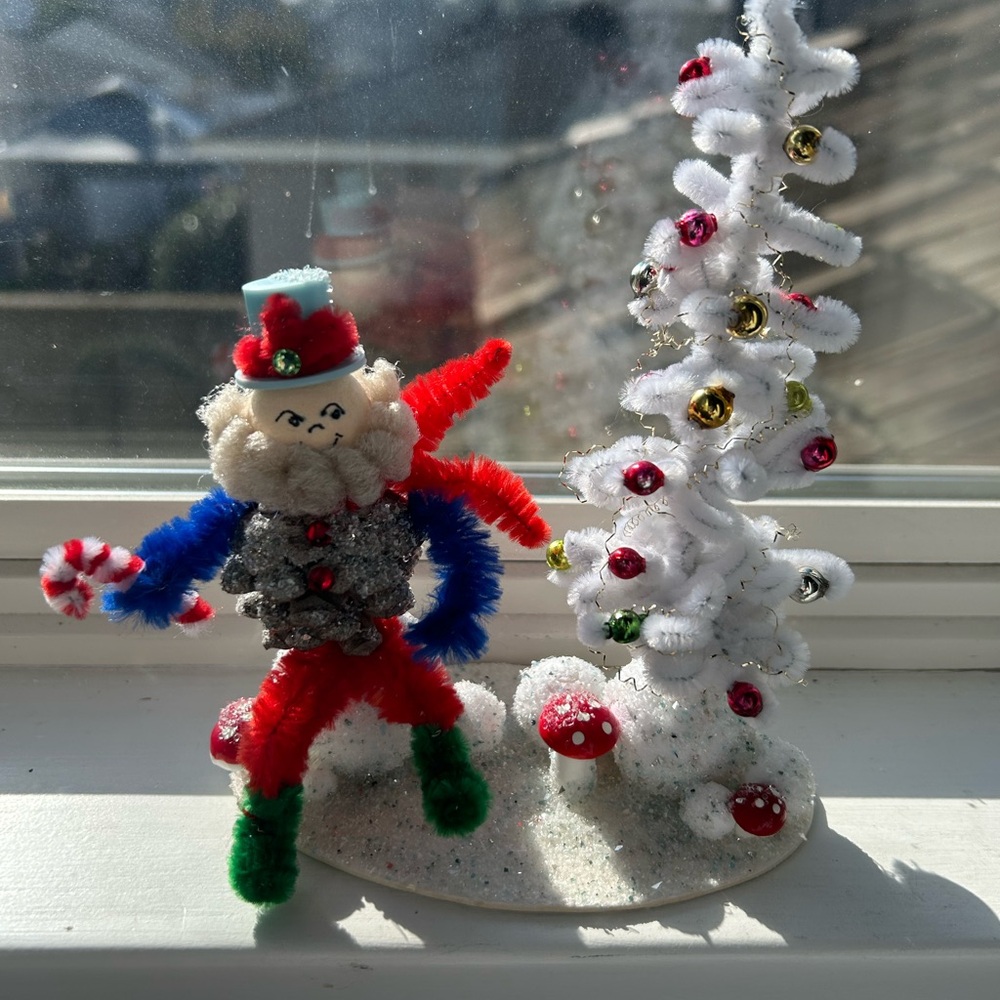 Festive vintage repurposed elf and Tree Holiday Decoration - Picture 2 of 7